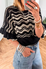 Wave Pattern Ruffle Sleeve Sweater 