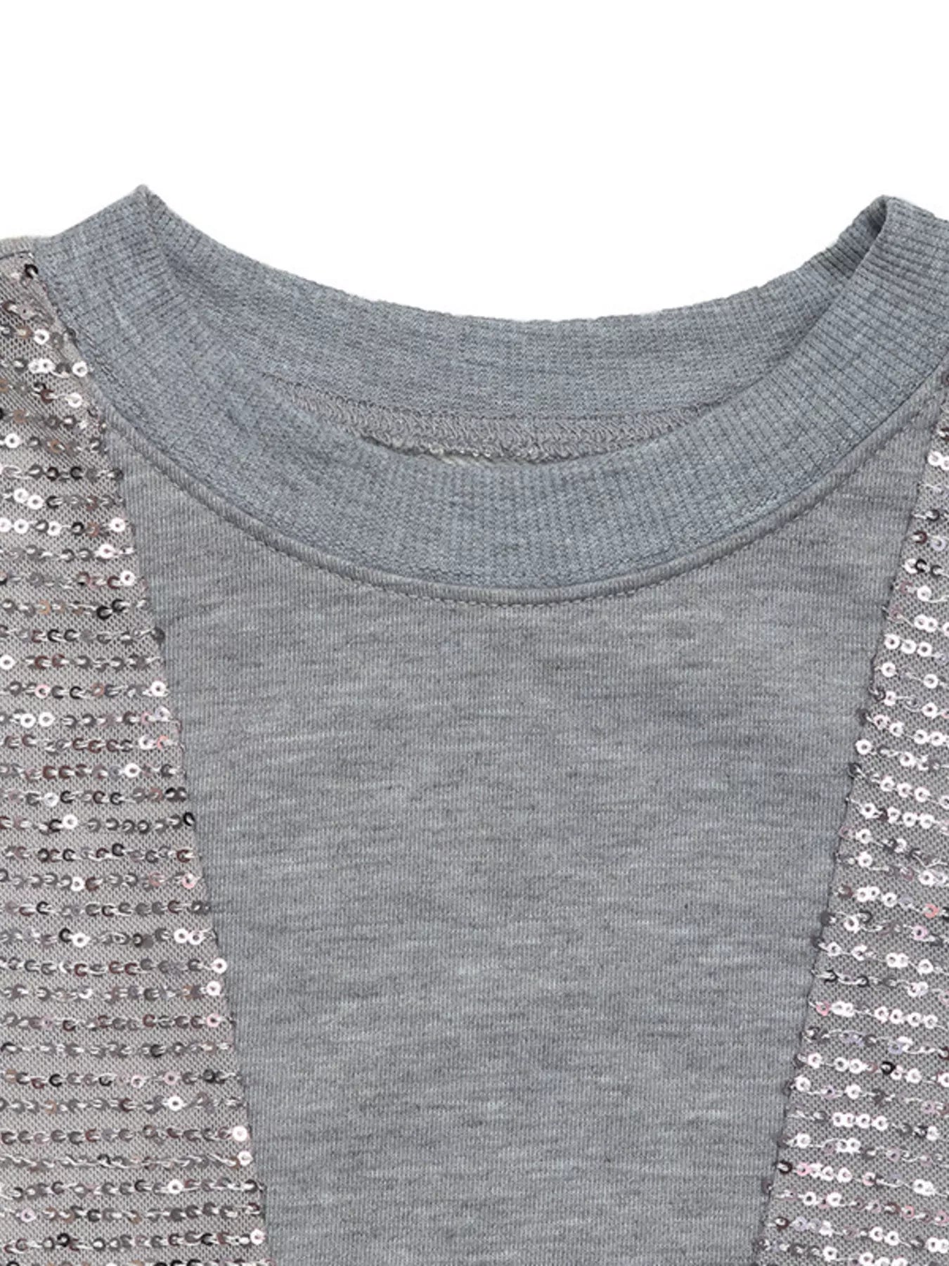 Sequin Round Neck Dropped Shoulder Sweatshirt 