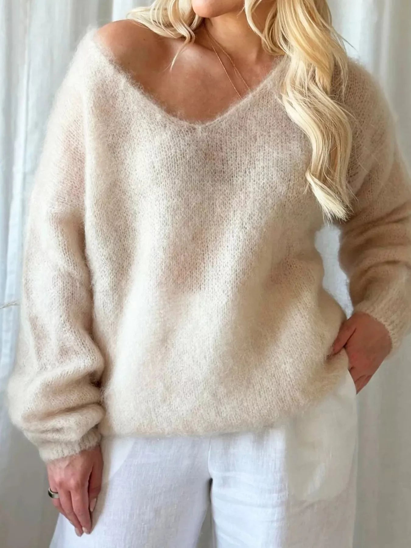 V-Neck Dropped Shoulder Sweater 