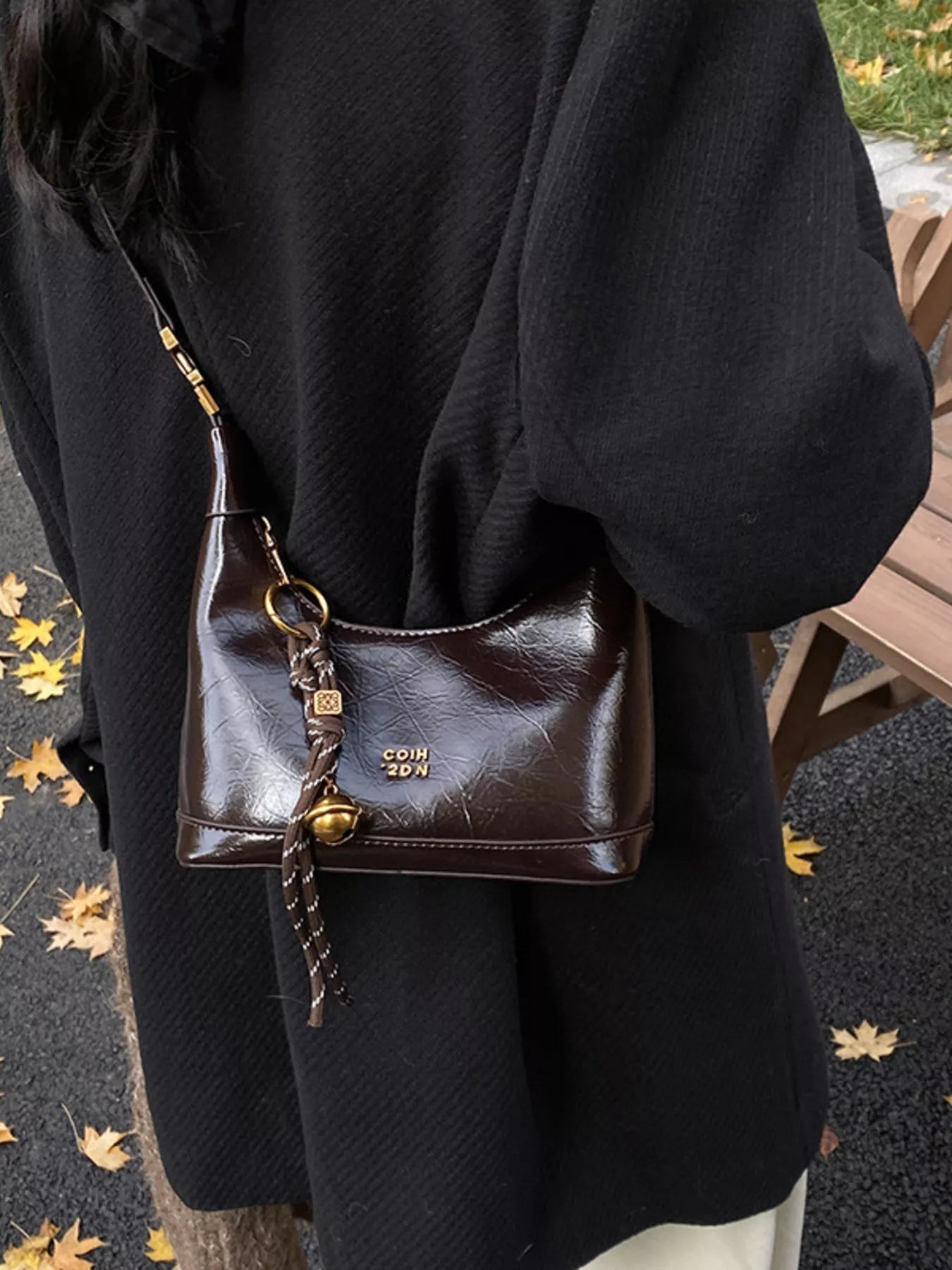 Leather Crossbody Bag with Charm 