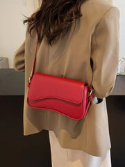 Solid Color Leather Crossbody Bag 