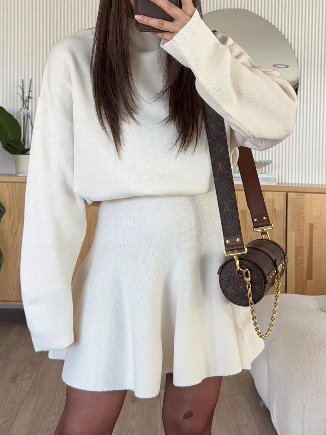 Turtleneck Dropped Shoulder Sweater and Skirt Set 