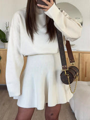 Turtleneck Dropped Shoulder Sweater and Skirt Set 
