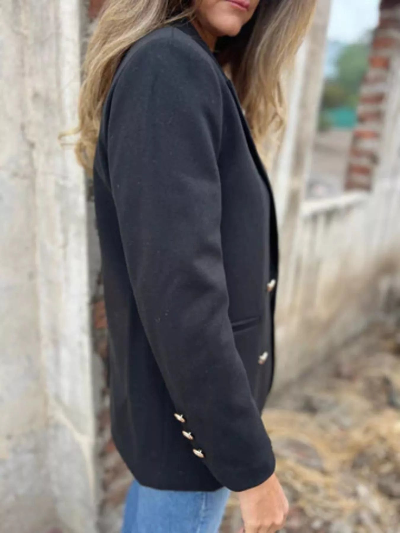 Full Size Double Breasted Long Sleeve Blazer Plus Size 