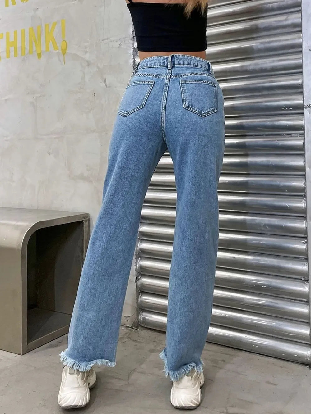 Raw Hem Jeans with Pockets 