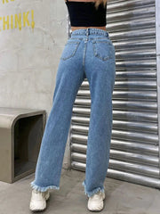 Raw Hem Jeans with Pockets 