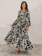 Plus Size Floral Print Balloon Sleeve Maxi Dress 