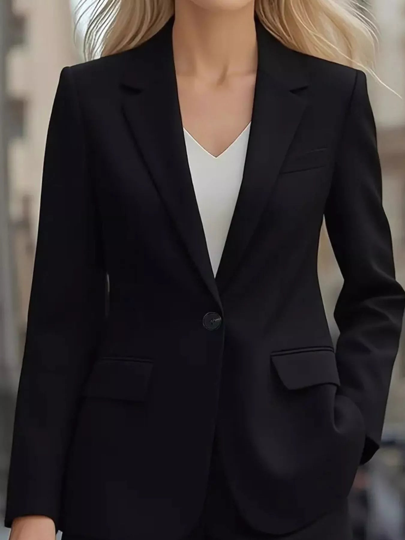 Lapel Collar One Button Blazer 