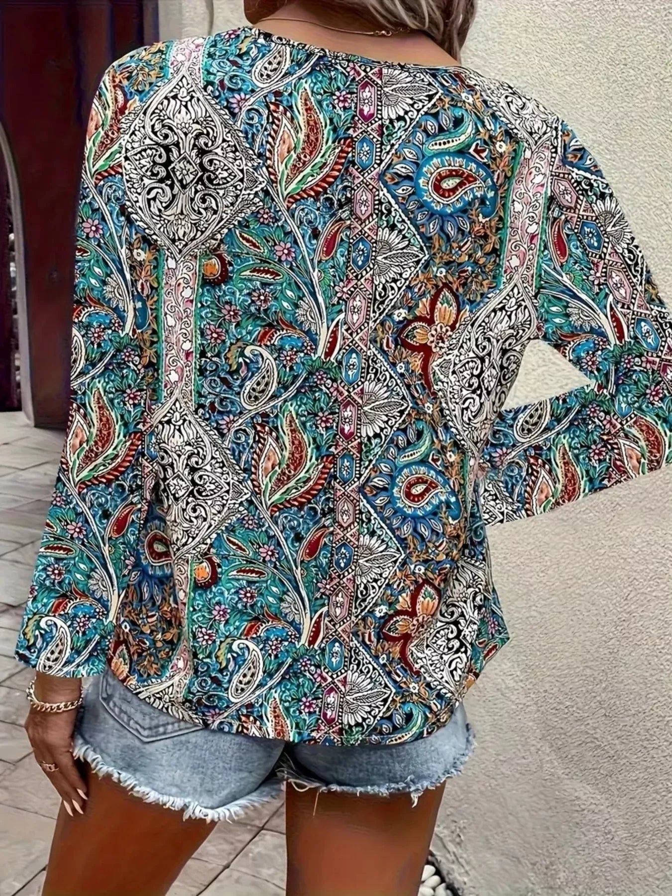 Paisley Print Long Sleeve Blouse 
