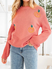 Pumpkin Embroidered Thanksgiving Holiday Sweater 