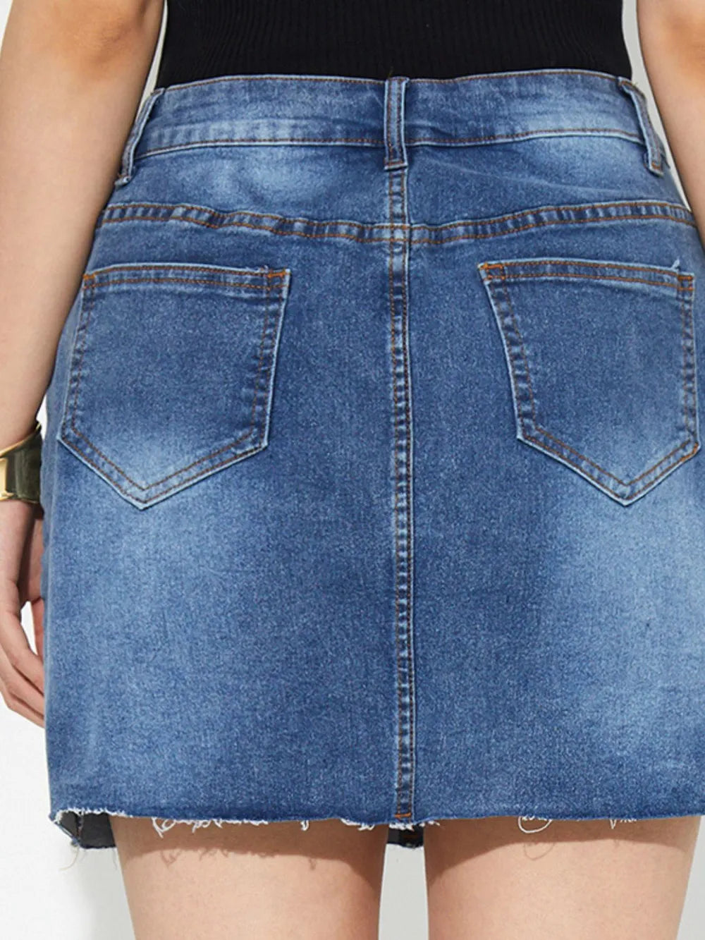 Pocketed Button Up Denim Skirt 