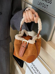 Fuzzy Trim Bucket Crossbody Bag 