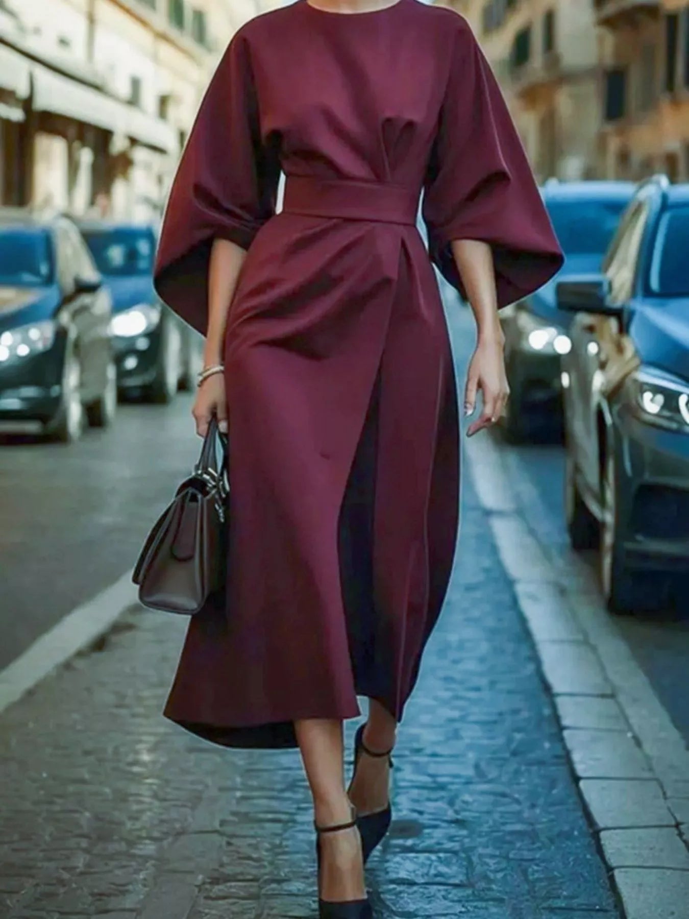 Round Neck 3/4 Sleeve Dress 