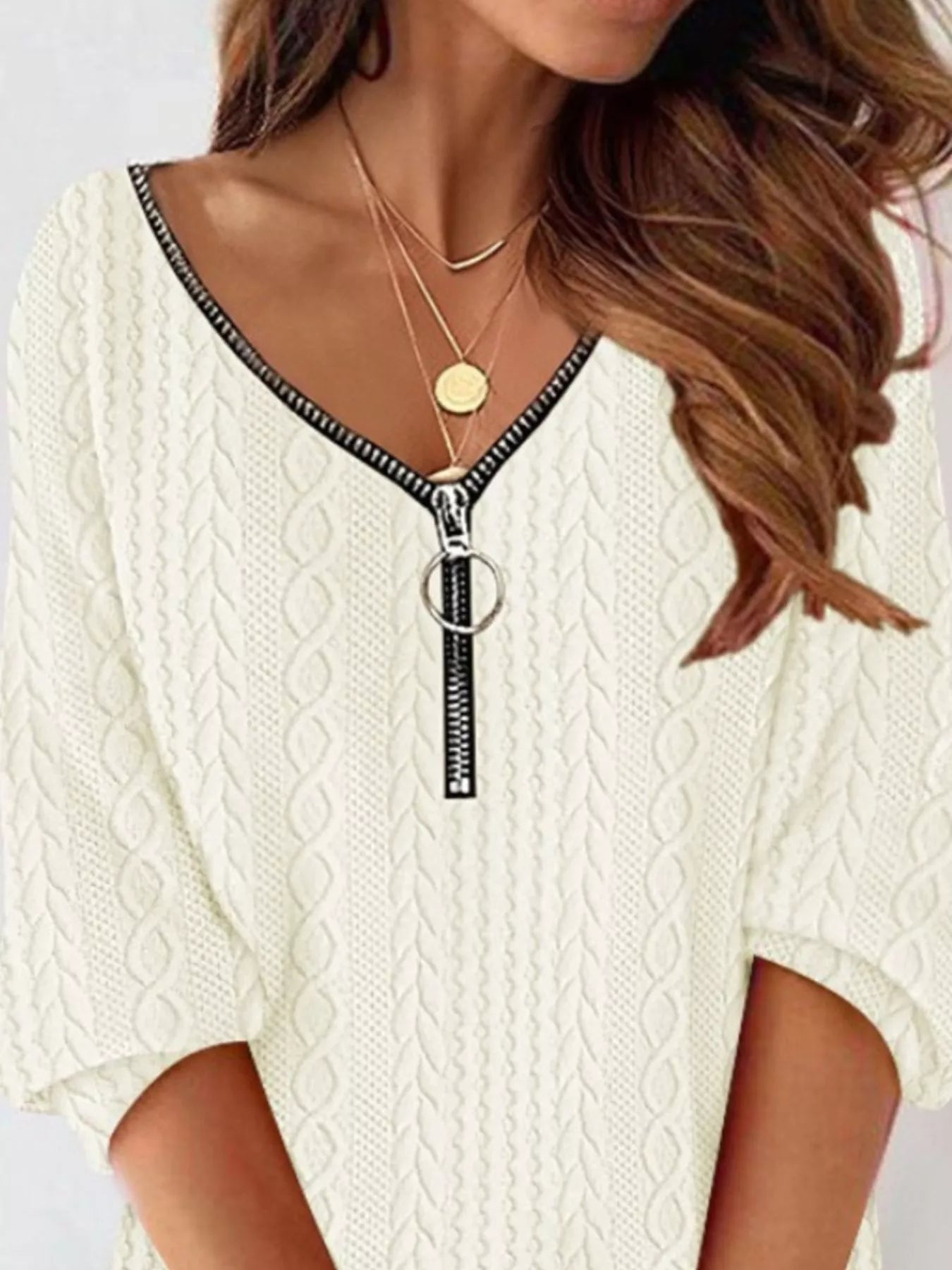 Zip Detail Textured Knit Mini Sweater 
