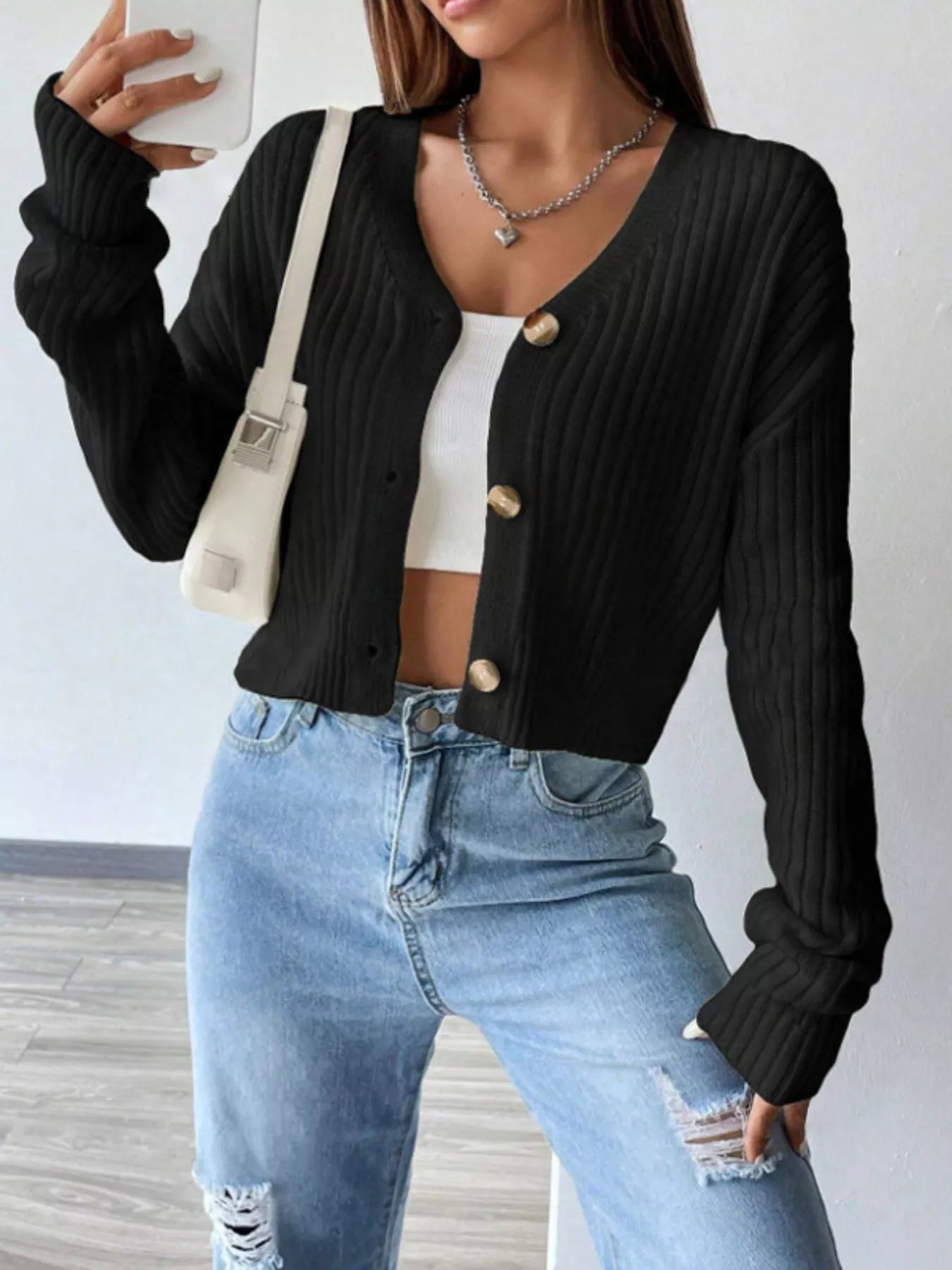 V-Neck Button-Up Cardigan 