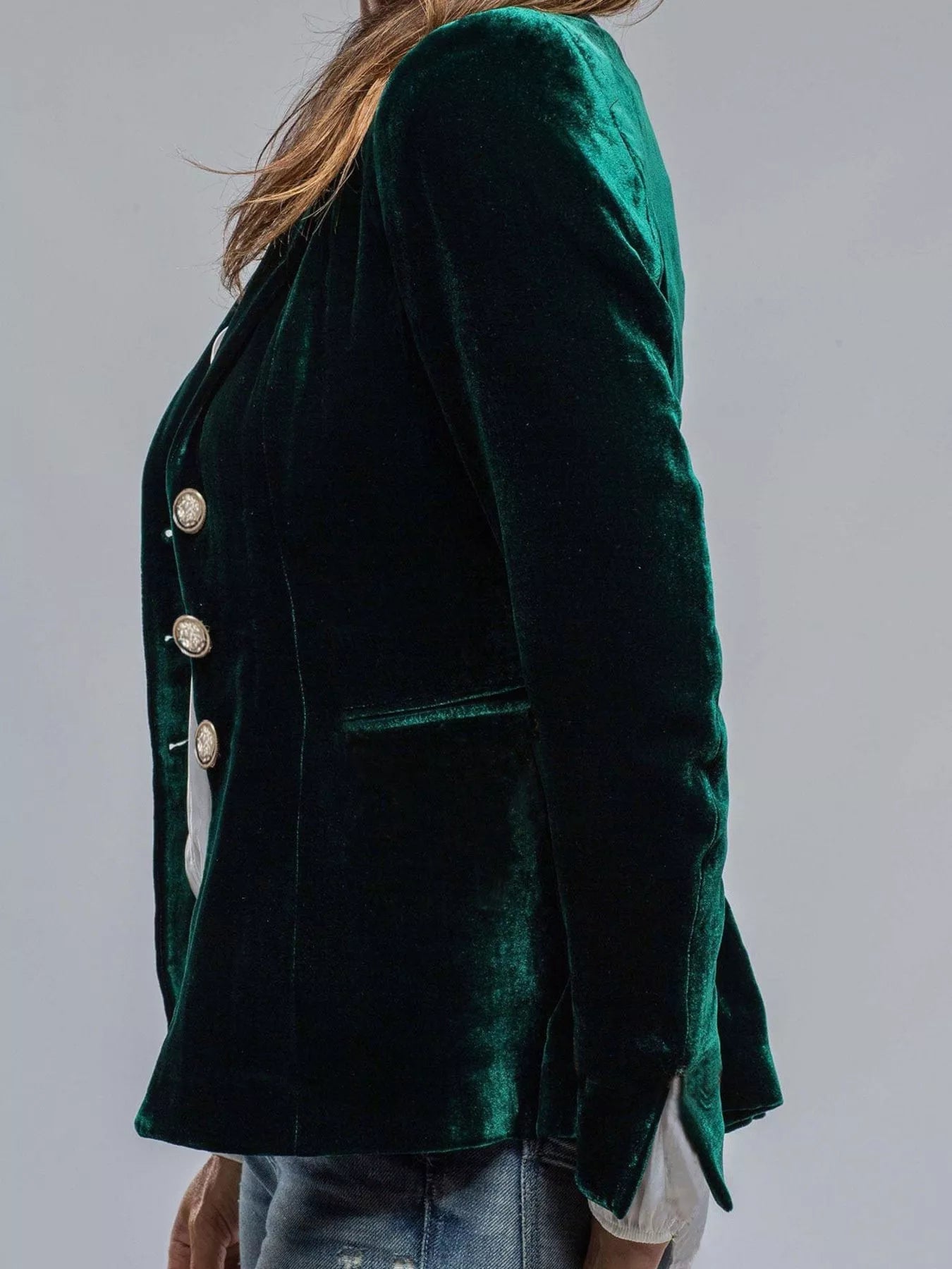 Velvet Lapel Collar Button Up Blazer 