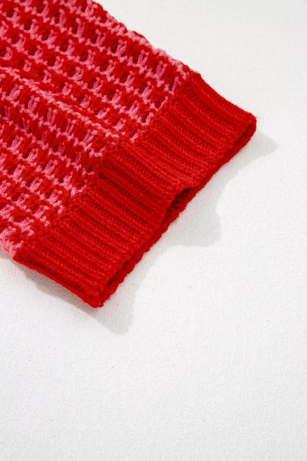 Stripe Wavy Crochet Eyelet Detail Ruffle Half Sleeve Sweater 