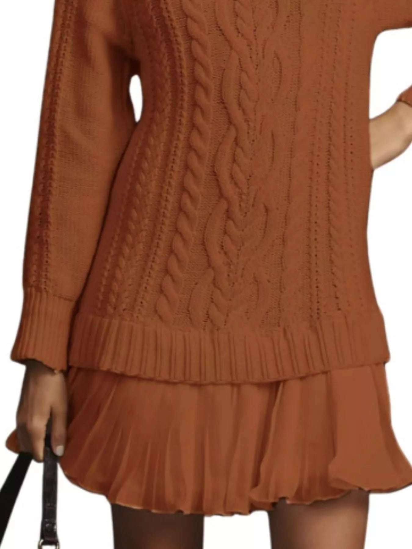 Full Size Cable-Knit Mini Sweater Dress Plus Size 