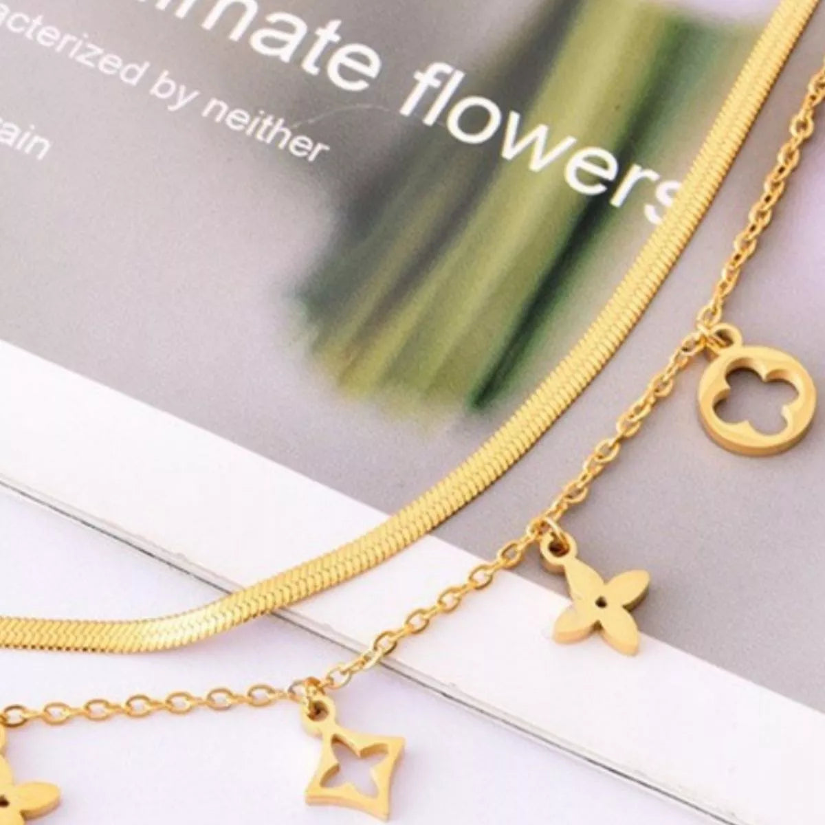 18K Gold-Plated Double Layered Charm Necklace 