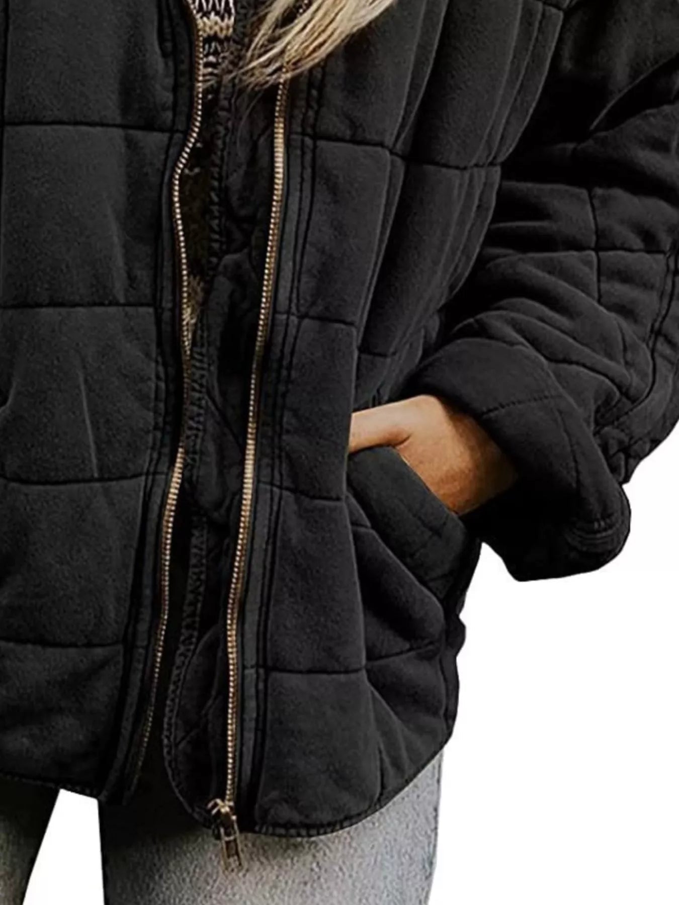 Full Size Zip Up Quilted Bomber Jacket Plus Size 