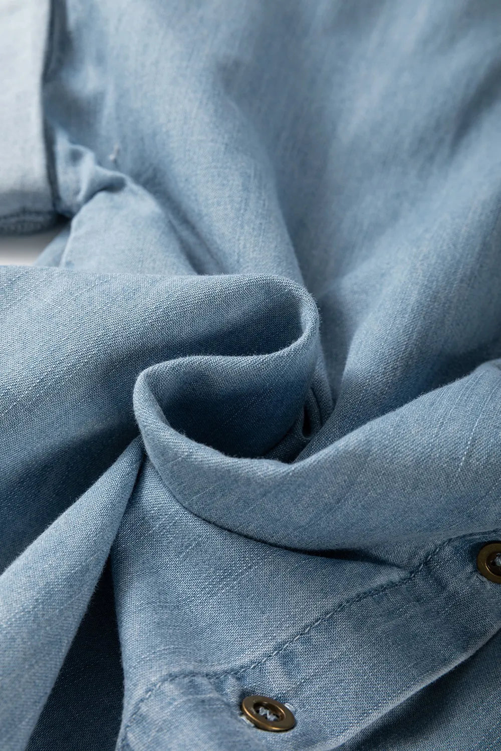 Folded Short Sleeve Patched Pocket Denim Shirt 