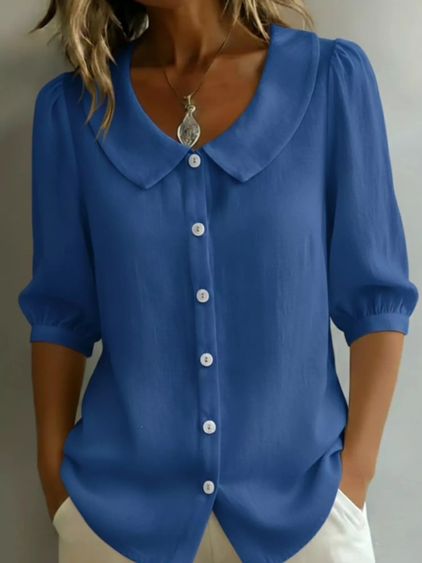 Full Size Peter Pan Collar Button-Down Shirt Plus Size 
