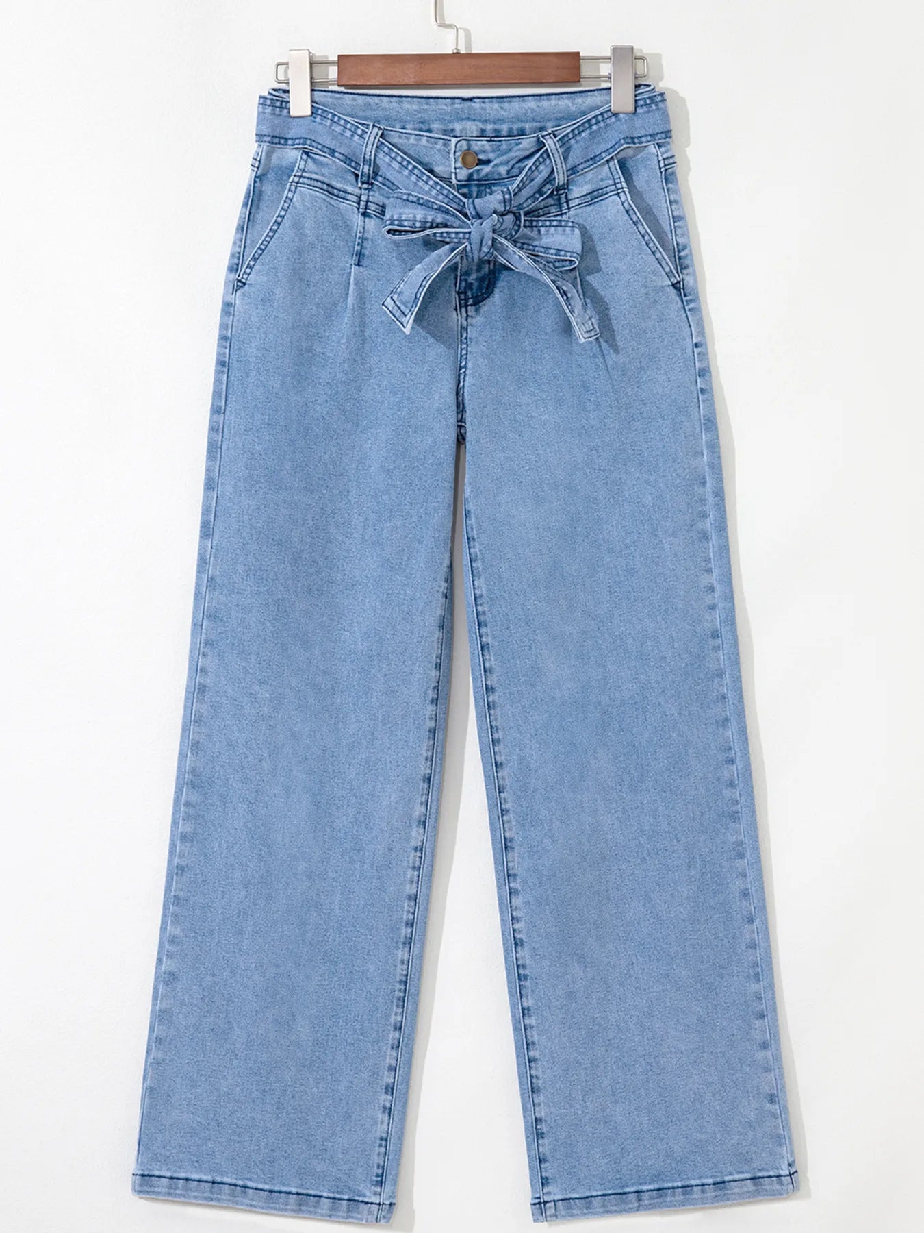 High Waisted Wide Leg Belted Jeans 