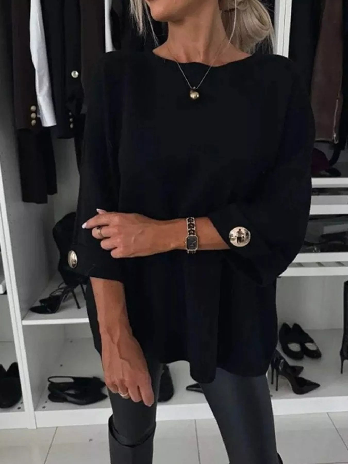 Full Size Round Neck Drop Shoulder Top with Ribbed Trim Plus Size 