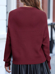 Solid Color Mixed Textured Knitted Crew Neck Sweater 