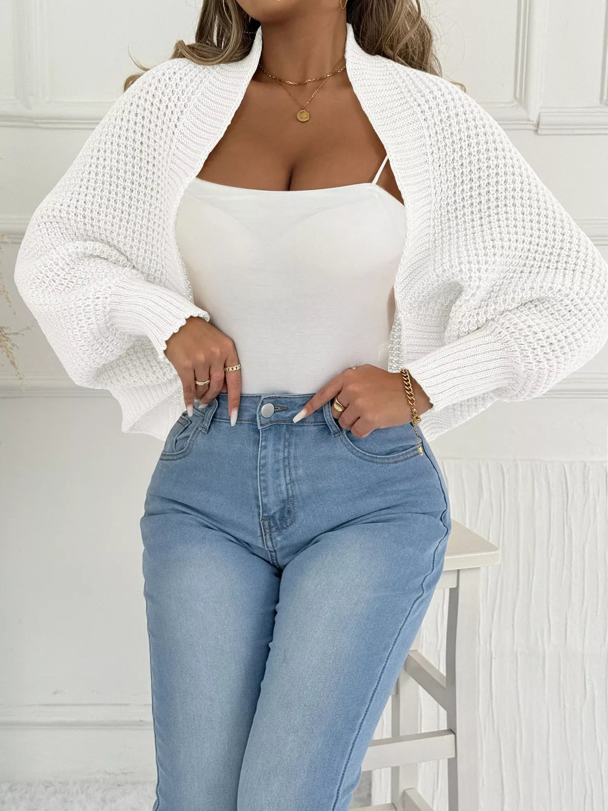 Open Front Batwing Sleeve Cardigan 