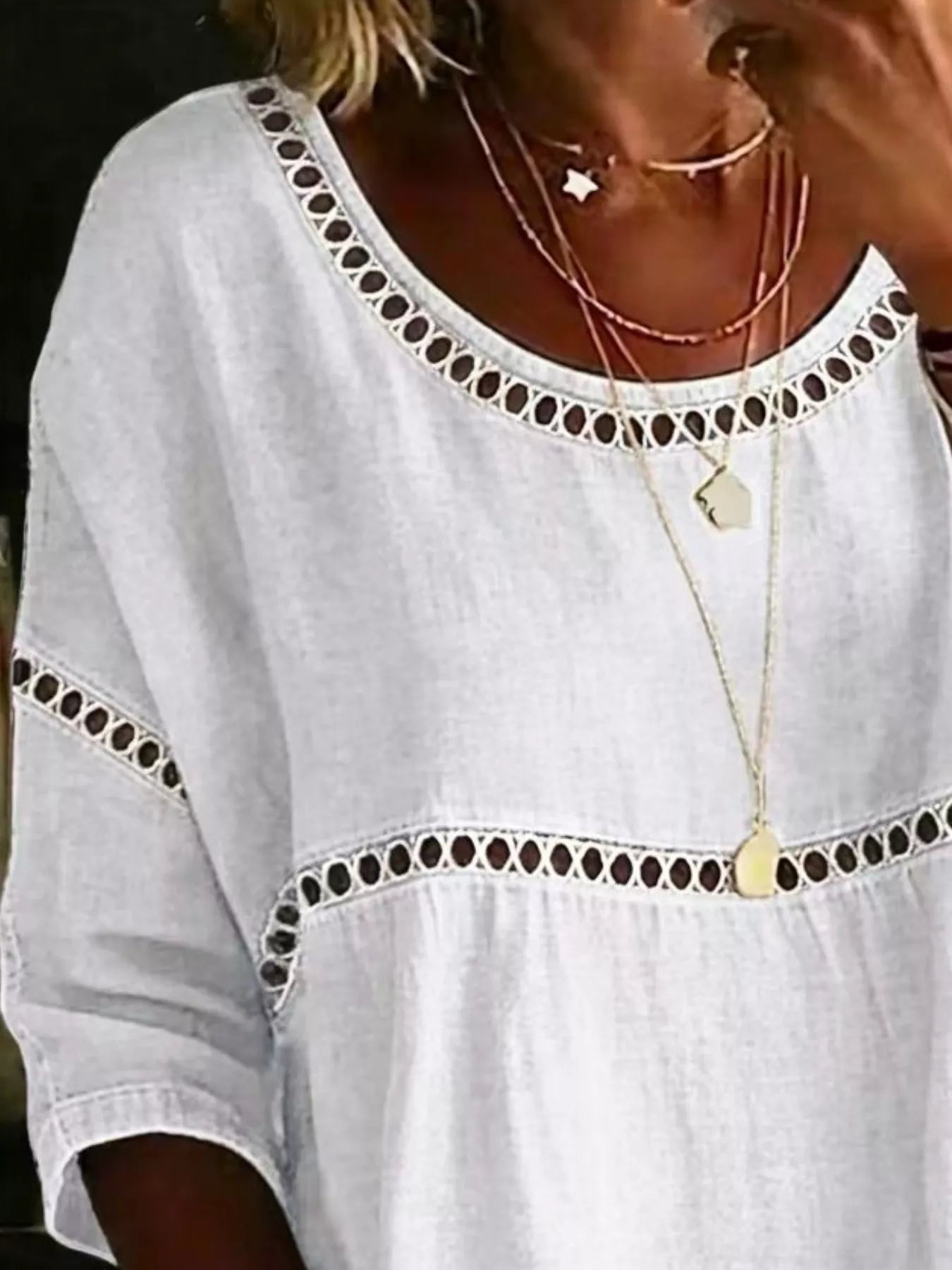 Full Size Hollow Out Round Neck Top Plus Size 