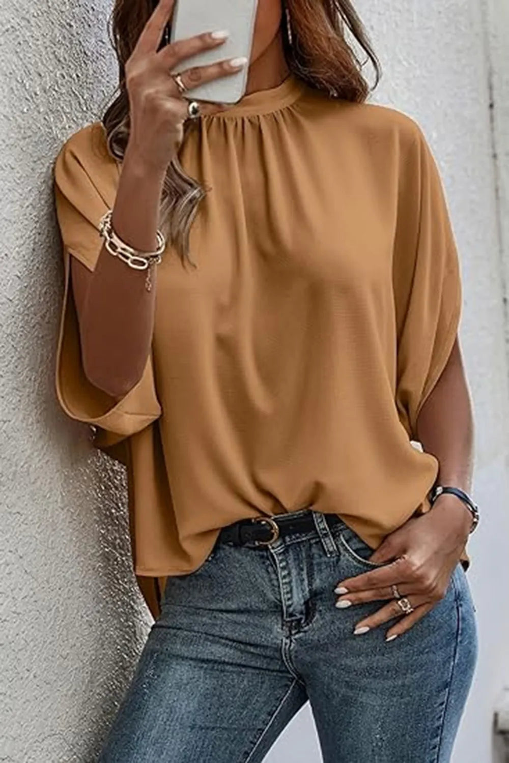 Tie Back Slit Half Sleeve Blouse 