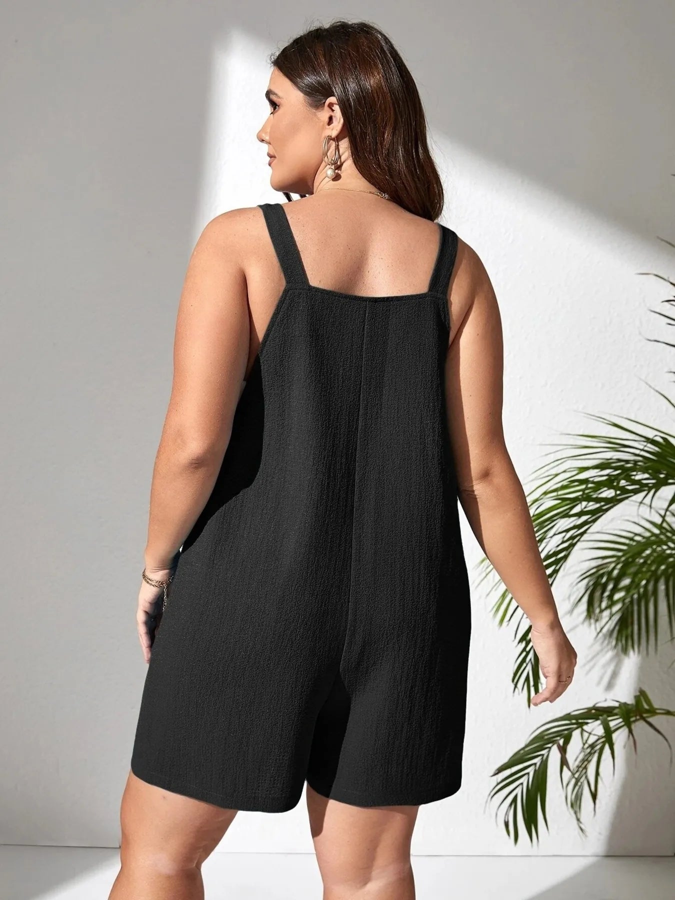 Plus Size Knotted Strap Romper with Pockets 