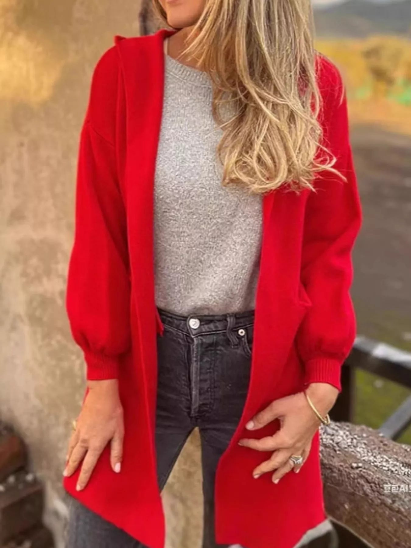 Full Size Open Front Drop Shoulder Hooded Cardigan Plus Size 