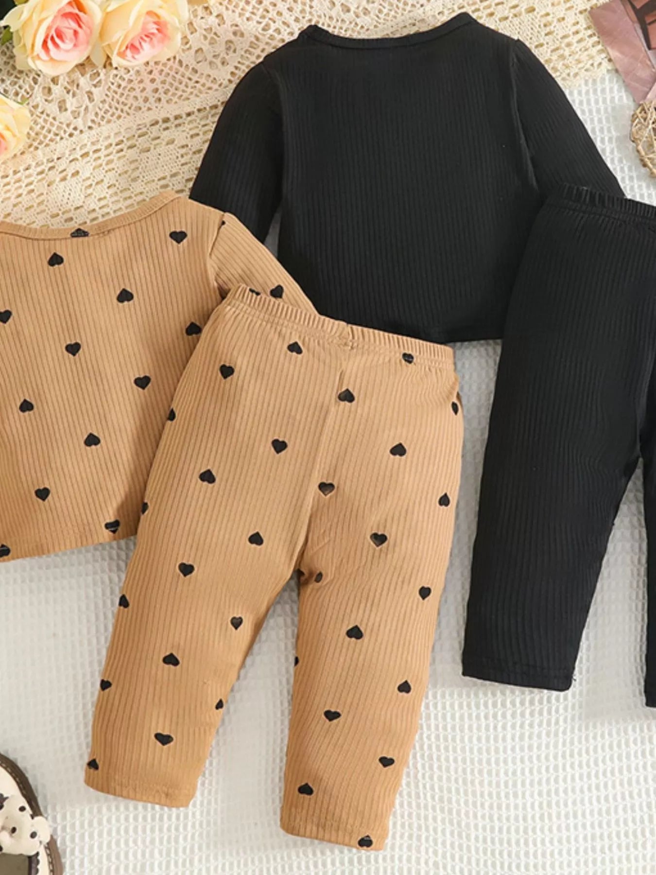 Children's Heart Print Ribbed Top and Pants Set 