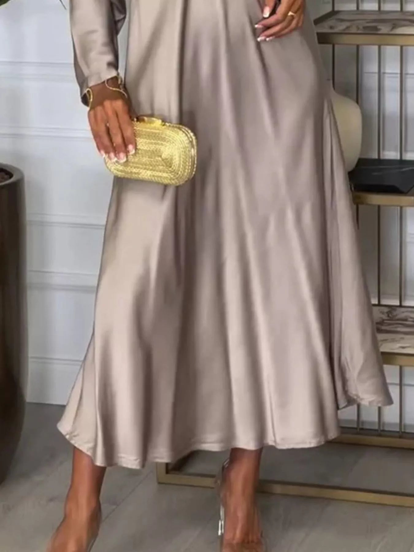 Full Size V-Neck Long Sleeve Midi Dress Plus Size 