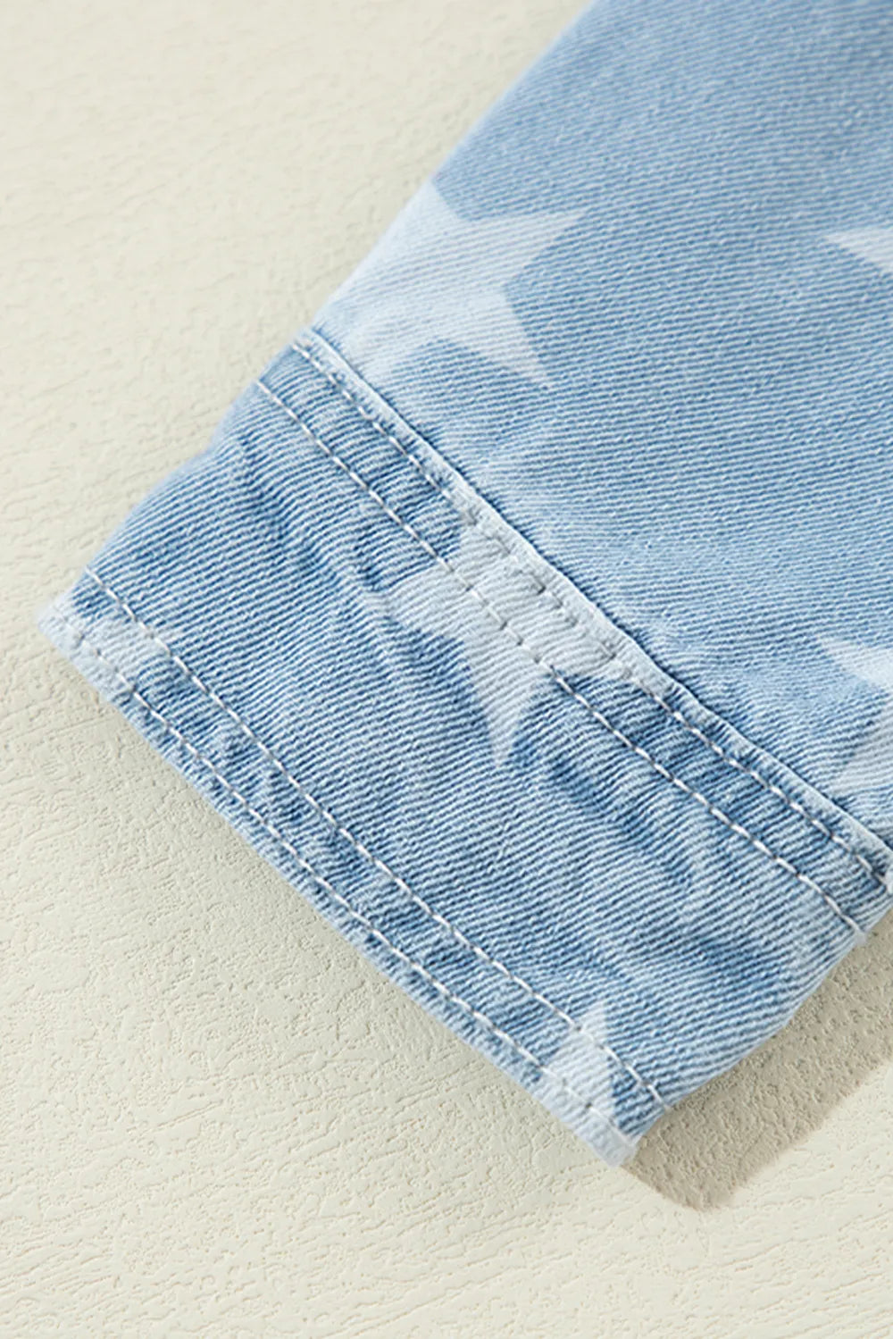 Raw Hem Star Collared Neck Denim Top 