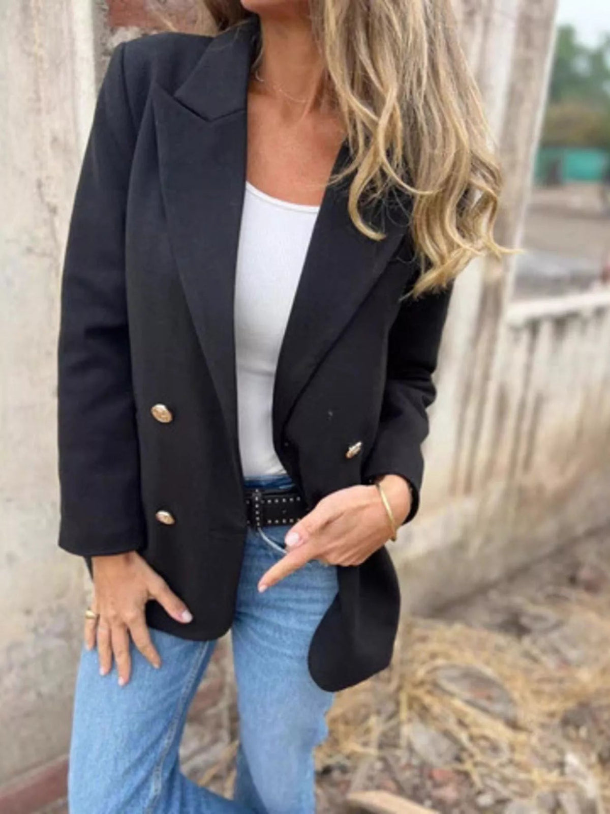 Full Size Double Breasted Long Sleeve Blazer Plus Size 