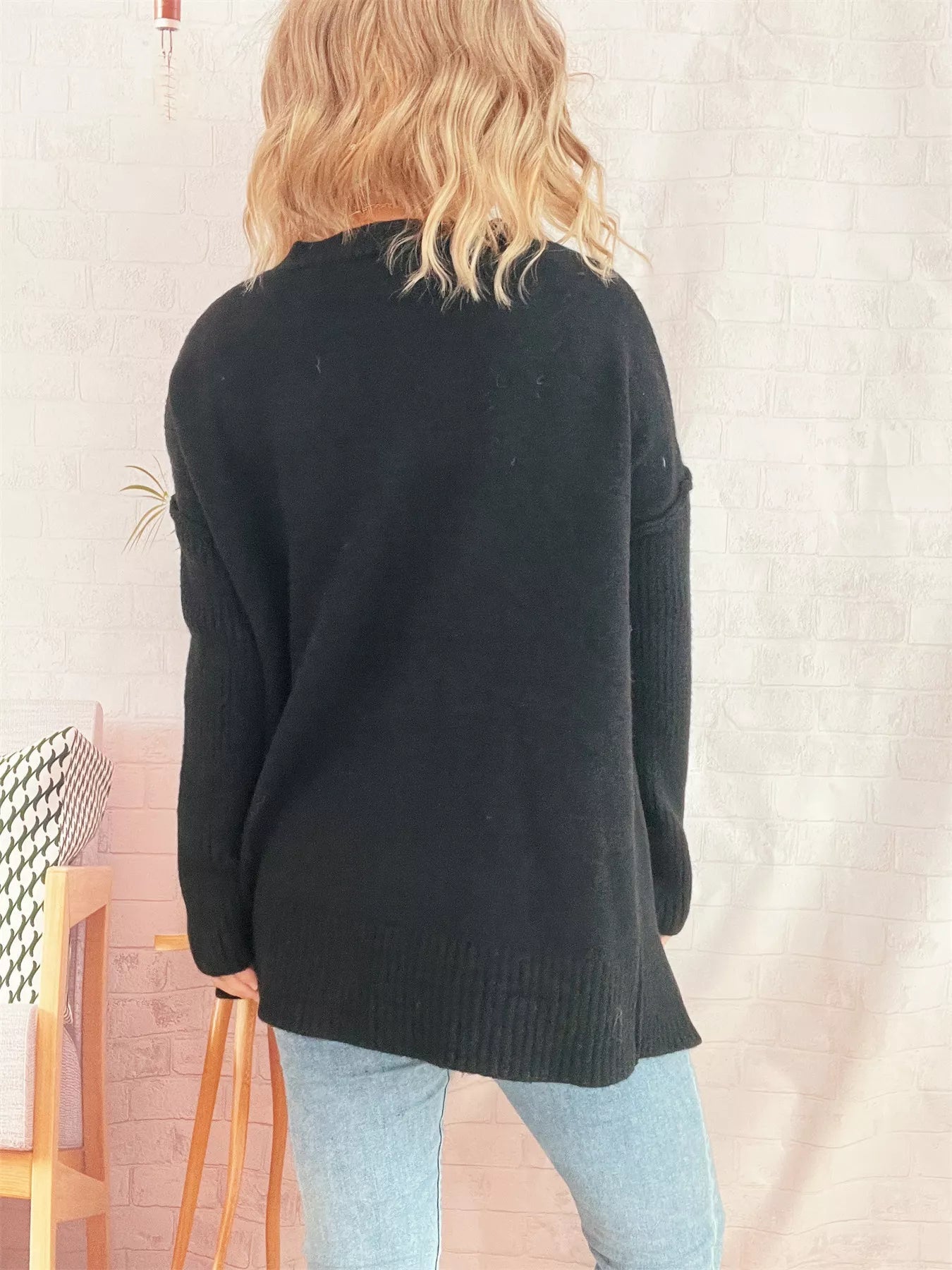 V-Neck Dropped Shoulder Sweater 