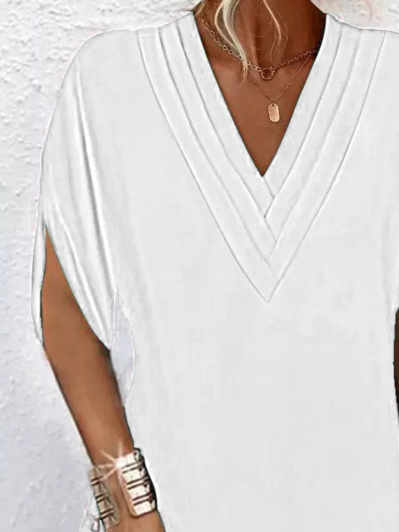 Full Size V-Neck Slit Sleeve Mini Dress Plus Size 