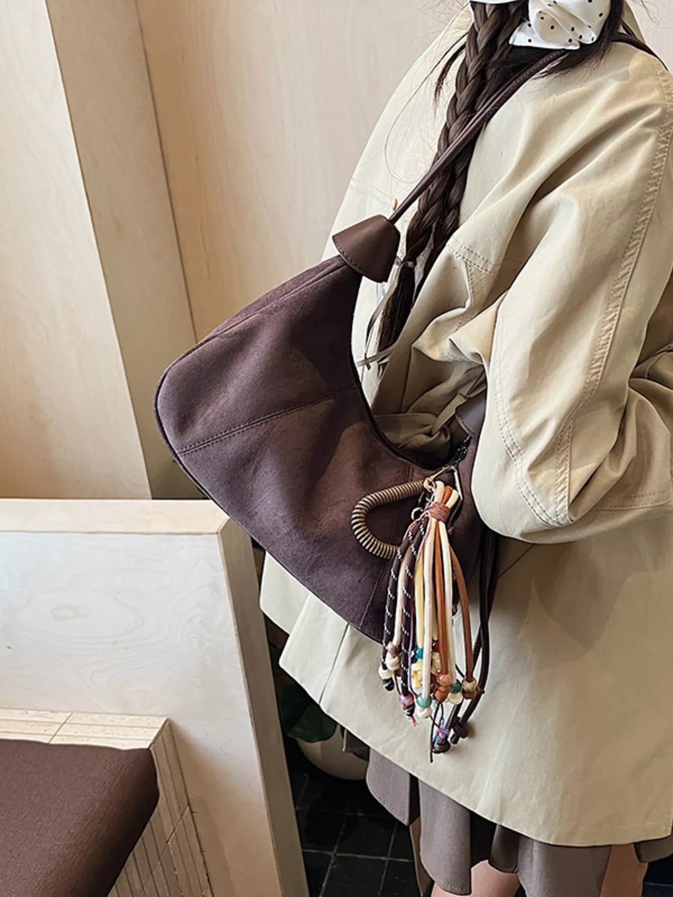 Vintage Suede Tassel Shoulder Bag 