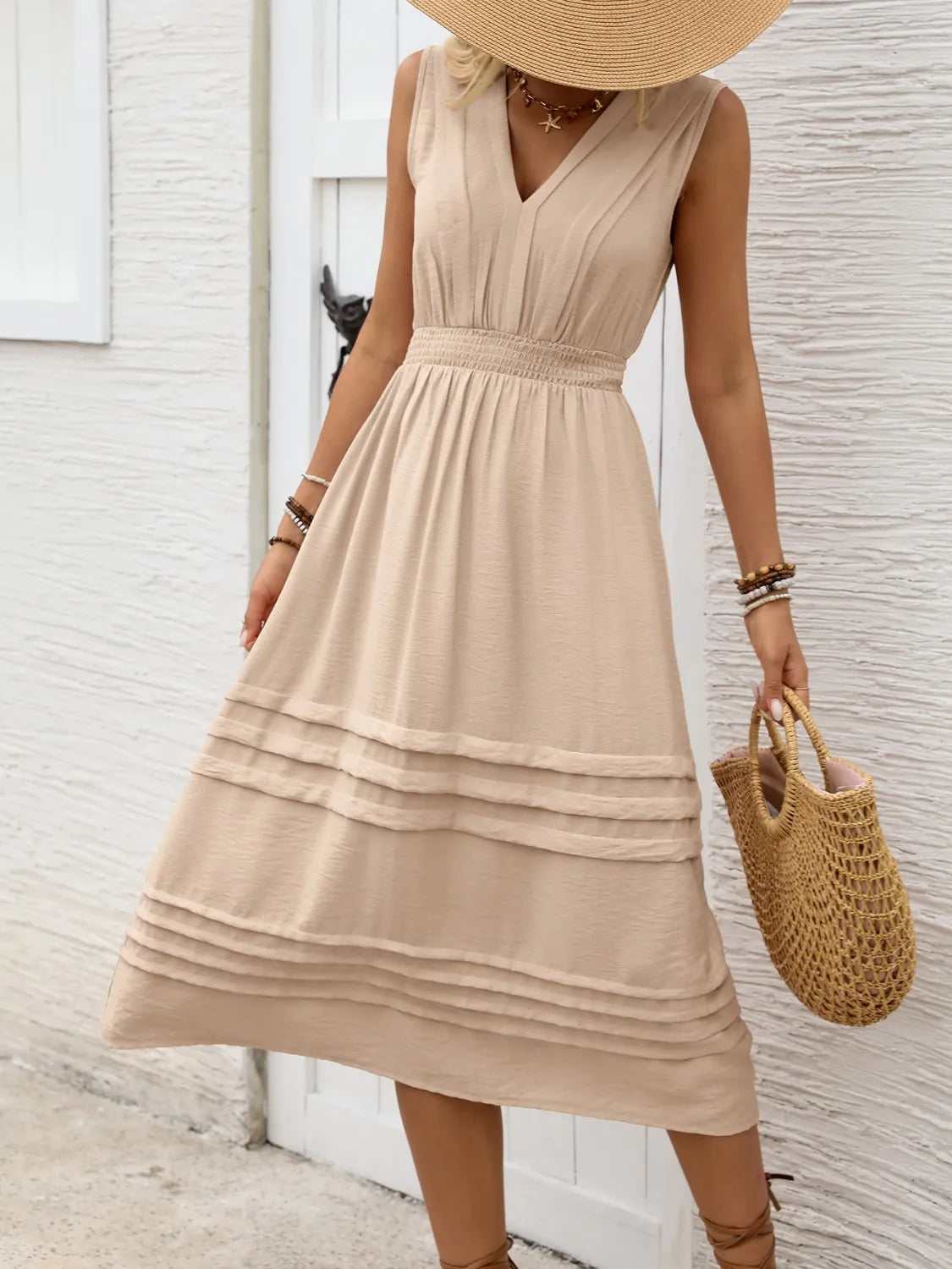V-Neck Sleeveless Midi Dress 