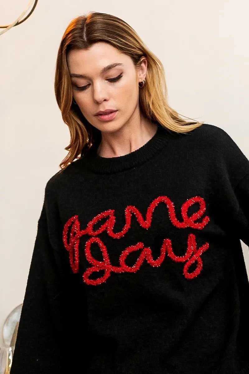 BiBi Game Day Metallic Letter Sweater 