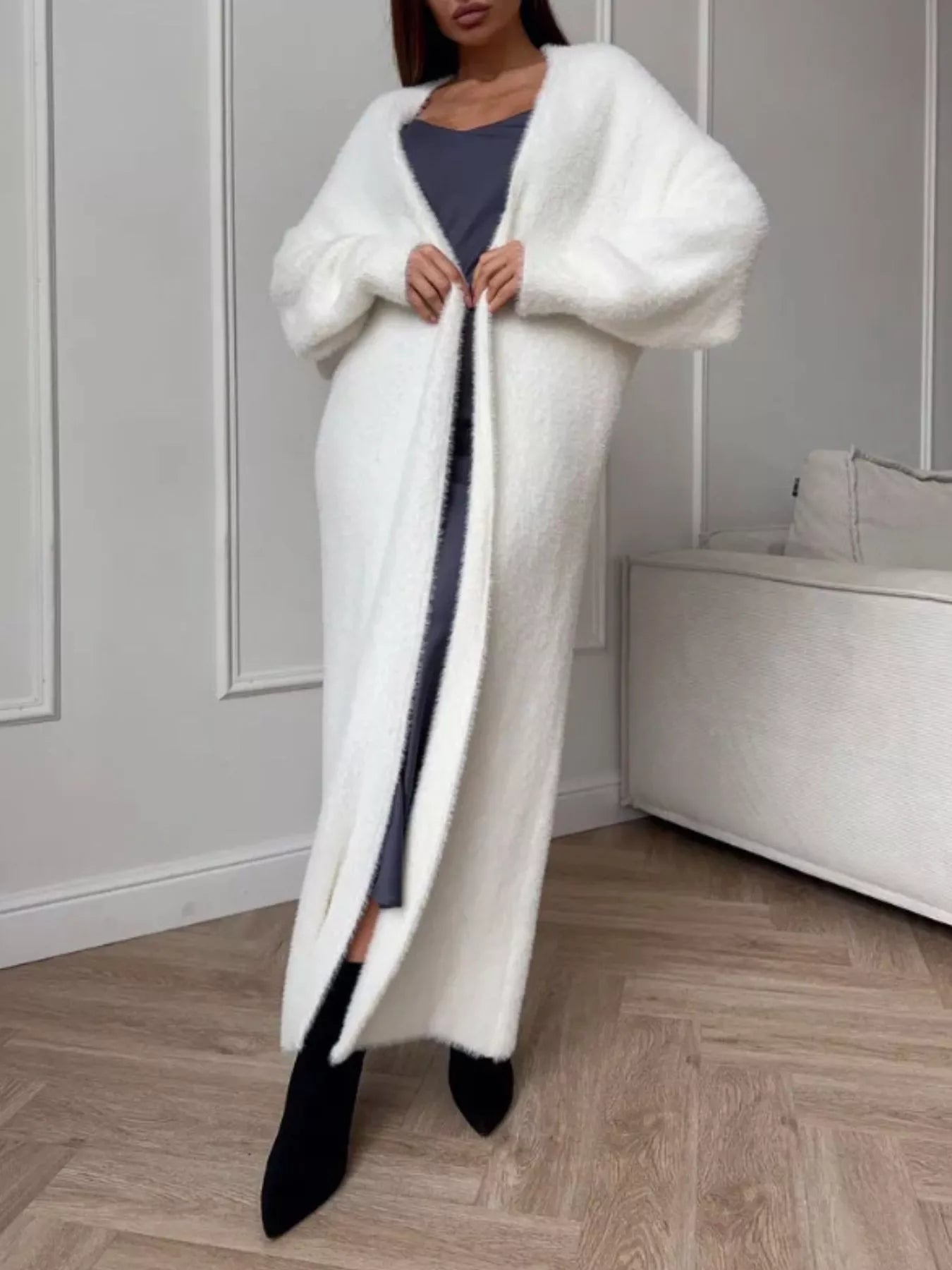 Fuzzy Open Front Longline Cardigan 