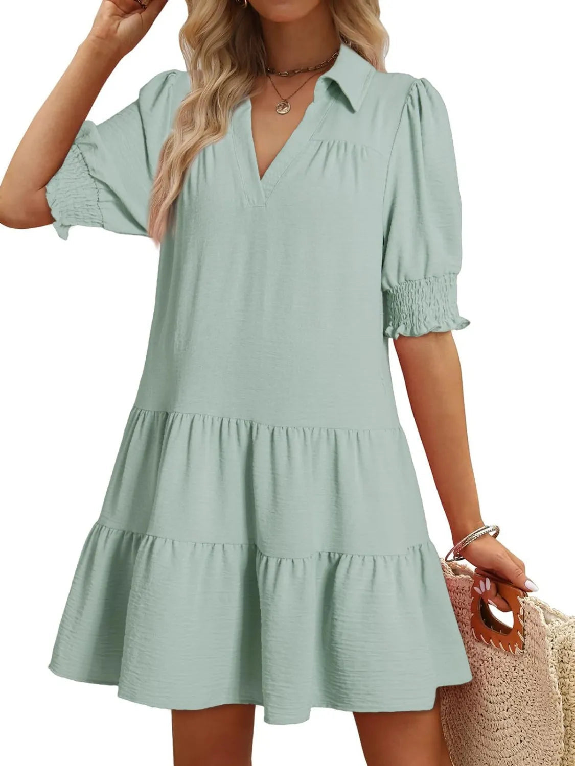 Johnny Collar Short Sleeve Mini Dress 