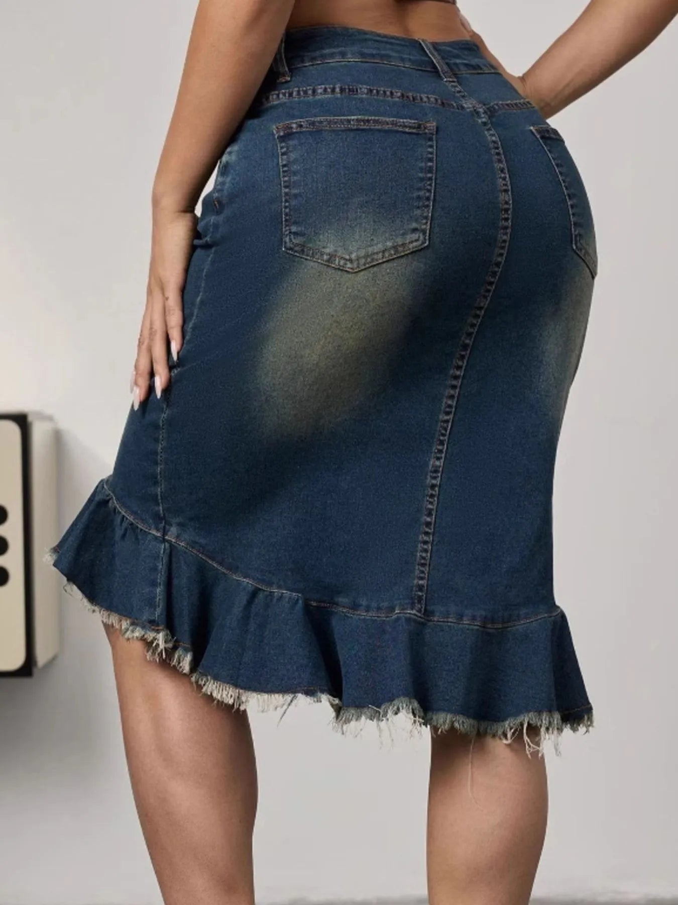 Raw Hem Mermaid Denim Skirt 