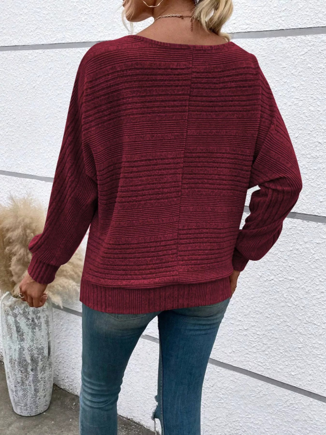 Ribbed Round Neck Long Sleeve Top 