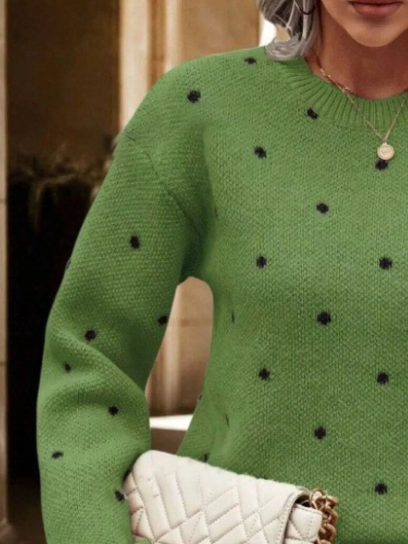 Polka Dot Round Neck Sweater 