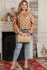 Plus Size Polka Dot Long Sleeve Blouse 