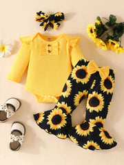 Children's Ruffled Ribbed Top and Sunflower Pants Set 